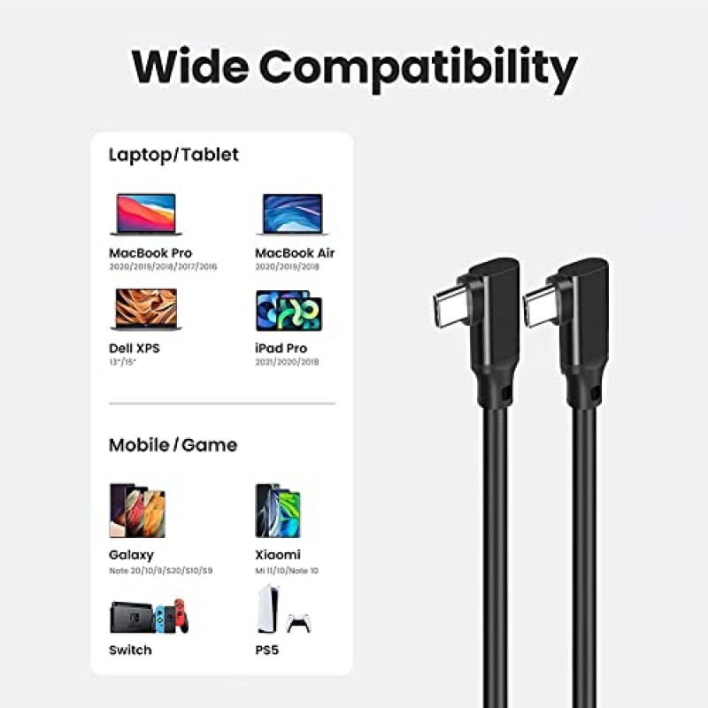 90도 팔꿈치 짧은 USB C - USB C 케이블 0.7FT, Typec USB3.1 케이블 20Gbps USB-C 3.2 Gen 2 케이블 4K 비디오 코드 100W PD 고속 충전 호환, 삼성 T7/T5/X5 SSD,MacBook Pro, 모바일 하드 드라이브용