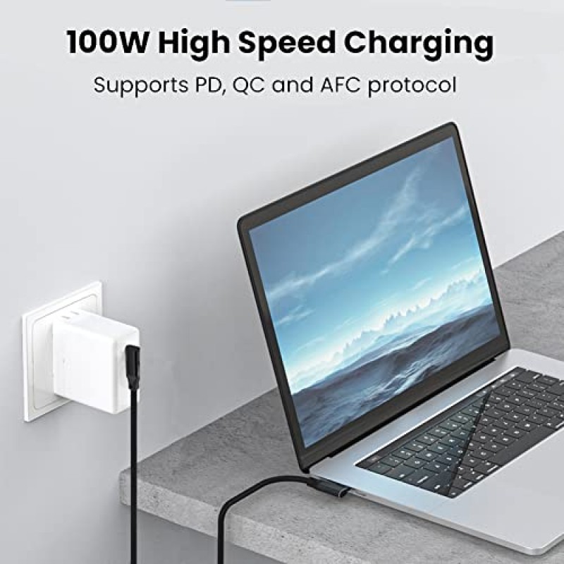 90도 팔꿈치 짧은 USB C - USB C 케이블 0.7FT, Typec USB3.1 케이블 20Gbps USB-C 3.2 Gen 2 케이블 4K 비디오 코드 100W PD 고속 충전 호환, 삼성 T7/T5/X5 SSD,MacBook Pro, 모바일 하드 드라이브용