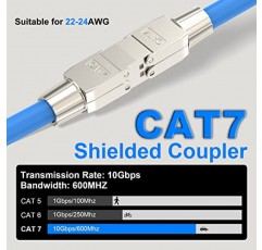 VCELINK 도구가 필요 없는 RJ45 커플러 차폐, 도구가 필요 없는 이더넷 케이블 연장기 Cat7/Cat6a/Cat6 네트워크 케이블용 PoE+ 2팩, 실버