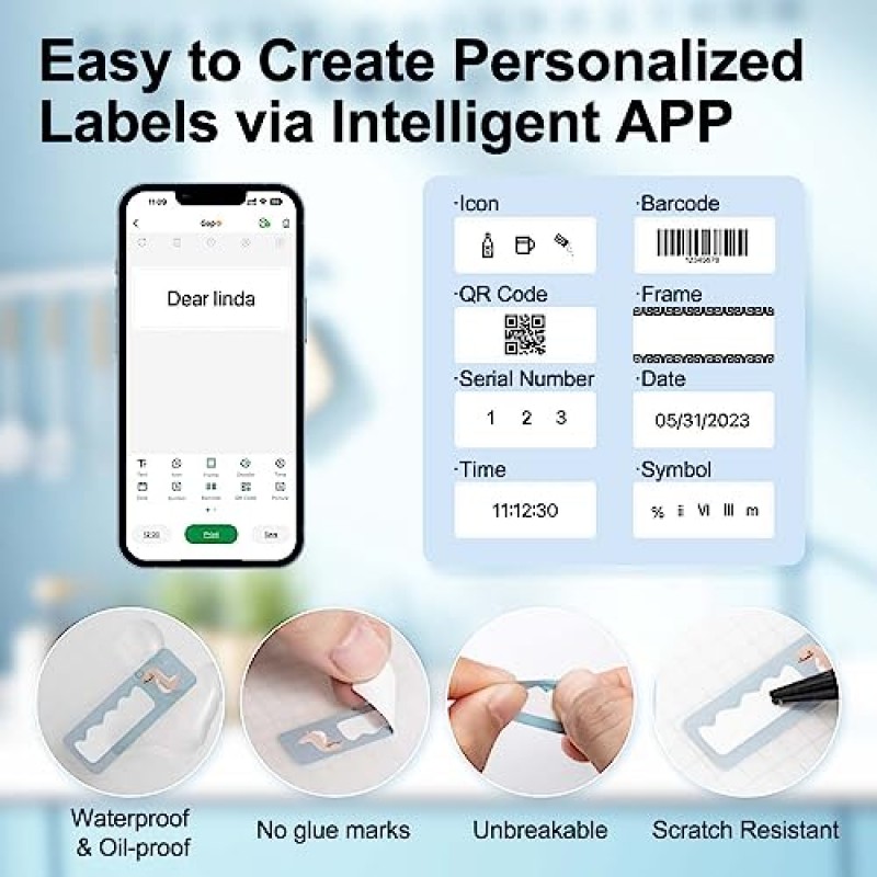 NOKLEAD H68 블루투스 라벨 메이커 기계: 사무실 학교 및 가정 정리를 위한 테이프, 다중 템플릿 및 스마트 앱 제어 기능을 갖춘 소형 충전식 열전사 스티커 프린터