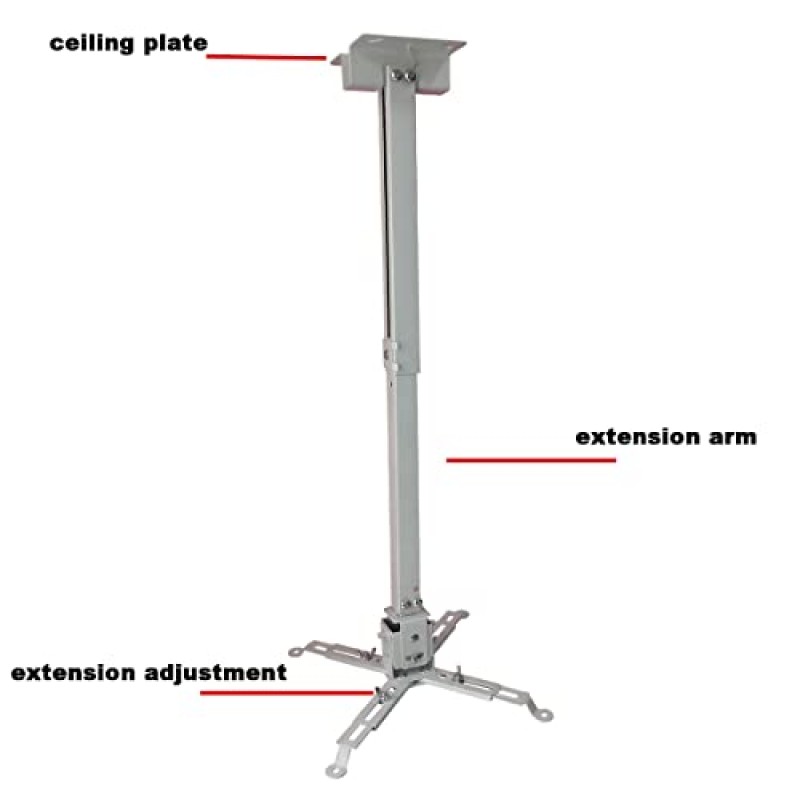 Henxlco 범용 프로젝터 마운트 벽 또는 천장 브래킷(높이 조절 가능 및 확장 가능한 암 틸트 포함) 가정 및 사무실용 다양한 크기의 프로젝터용 DLP LCD 프로젝션 마운트(흰색)