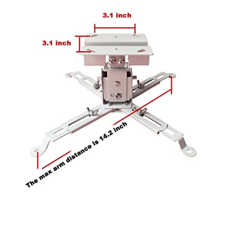 Henxlco 범용 프로젝터 마운트 벽 또는 천장 브래킷(높이 조절 가능 및 확장 가능한 암 틸트 포함) 가정 및 사무실용 다양한 크기의 프로젝터용 DLP LCD 프로젝션 마운트(흰색)