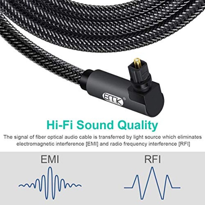 EMK 90도 Toslink 광 케이블 360도 자유 회전 플러그 광섬유 케이블 S/PDIF Toslink 남성-홈 시어터, 사운드 바, TV, PS4, Xbox, 회색(3.3ft/1m)용 케이블