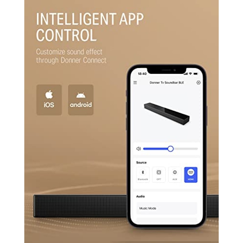 TV용 Donner 사운드바, Bluetooth 5.3 및 이퀄라이저 편집기를 갖춘 Dolby Atmos 서라운드 사운드 홈 오디오 스피커, TV HDMI 입력, 우퍼가 내장된 스테레오 홈 시어터, DHT-S300