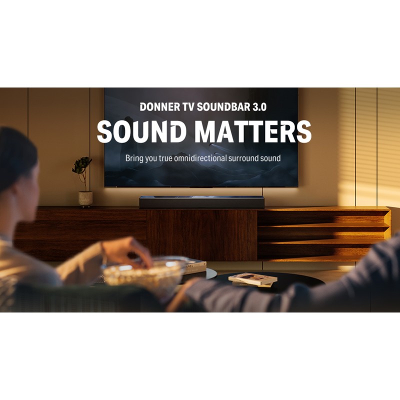 TV용 Donner 사운드바, Bluetooth 5.3 및 이퀄라이저 편집기를 갖춘 Dolby Atmos 서라운드 사운드 홈 오디오 스피커, TV HDMI 입력, 우퍼가 내장된 스테레오 홈 시어터, DHT-S300