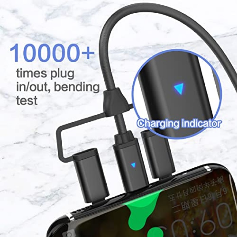 PD 60W USB C 다중 고속 충전 케이블, 5-in-1 다중 USB C 케이블, 3A USB A/USB C - iP/마이크로 USB/Type C 나일론 고속 동기화 충전기 어댑터, 노트북 태블릿 휴대폰용 4FT 다중 케이블 검정색