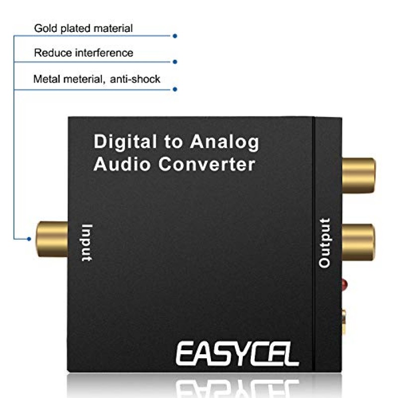 EASYCEL 오디오 디지털-아날로그 변환기 DAC(3.5mm 잭 포함), 광학 SPDIF Toslink 동축-아날로그 스테레오 L/R 변환기(PS3 PS4 Xbox Roku용 광 케이블 및 전원 어댑터 포함)