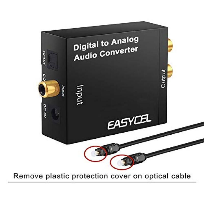 EASYCEL 오디오 디지털-아날로그 변환기 DAC(3.5mm 잭 포함), 광학 SPDIF Toslink 동축-아날로그 스테레오 L/R 변환기(PS3 PS4 Xbox Roku용 광 케이블 및 전원 어댑터 포함)