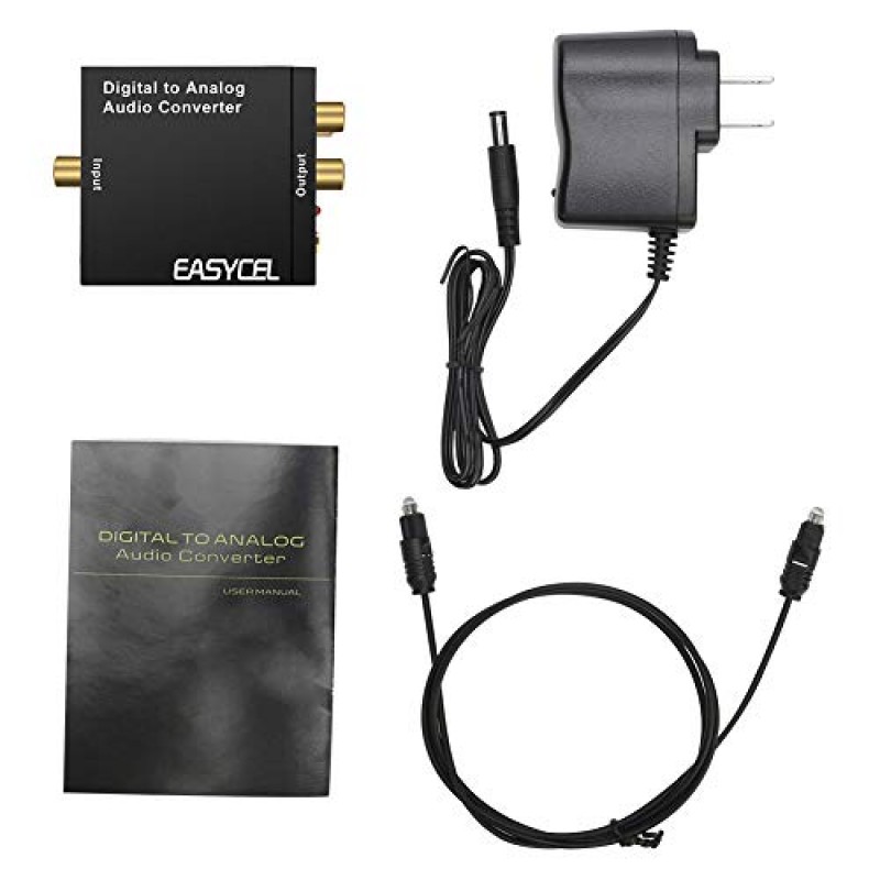 EASYCEL 오디오 디지털-아날로그 변환기 DAC(3.5mm 잭 포함), 광학 SPDIF Toslink 동축-아날로그 스테레오 L/R 변환기(PS3 PS4 Xbox Roku용 광 케이블 및 전원 어댑터 포함)