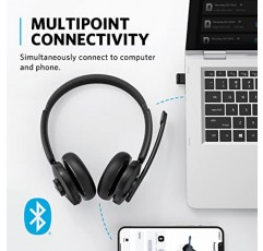 Anker PowerConf H500, 마이크가 포함된 Bluetooth 듀얼 이어 헤드셋, 오디오 녹음 및 회의 녹음, AI 강화 통화, 화상 회의 플랫폼과 호환 가능, 24시간 통화 시간