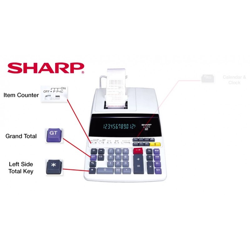샤프 EL-1197PIII 견고한 컬러 인쇄 계산기(시계 및 달력 포함)