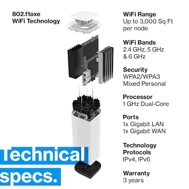 Linksys Velop Pro WiFi 6E 메시 시스템 - 6Ghz 대역 액세스 및 5.4(AXE5400)Gbps 진정한 기가비트 속도를 갖춘 인지 메시 라우터 - 최대 9,000평방피트 및 200개 이상의 장치를 집 전체에 적용 - 3팩