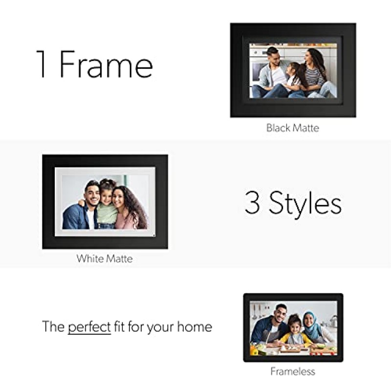 Simply Smart Home Photoshare 8인치 WiFi 디지털 액자, 휴대폰에서 액자로 사진 보내기, 8GB, 5,000장 이상의 사진 저장, HD 터치스크린, 검은색 목재 프레임, 간편한 설치, 수수료 없음