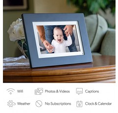 Simply Smart Home Photoshare 8인치 WiFi 디지털 액자, 휴대폰에서 액자로 사진 보내기, 8GB, 5,000장 이상의 사진 저장, HD 터치스크린, 검은색 목재 프레임, 간편한 설치, 수수료 없음