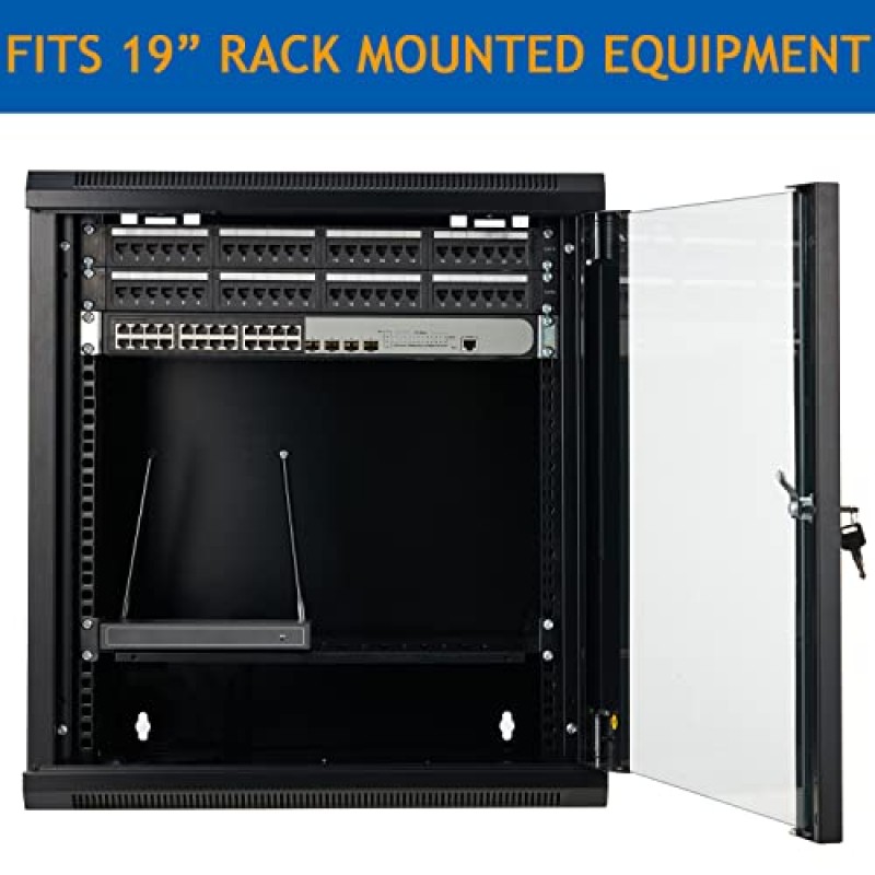 Tedgetal 12U 벽 마운트 서버 캐비닛 네트워크 랙 인클로저 잠금 유리 도어