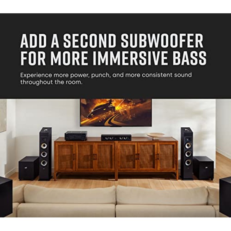 Polk Audio Monitor XT10 홈 서브우퍼(2022 모델), 10인치 딥 베이스 우퍼, 100W 클래스 D 증폭, Dolby Atmos, Auro 3D 및 DTS:X 호환, 블랙