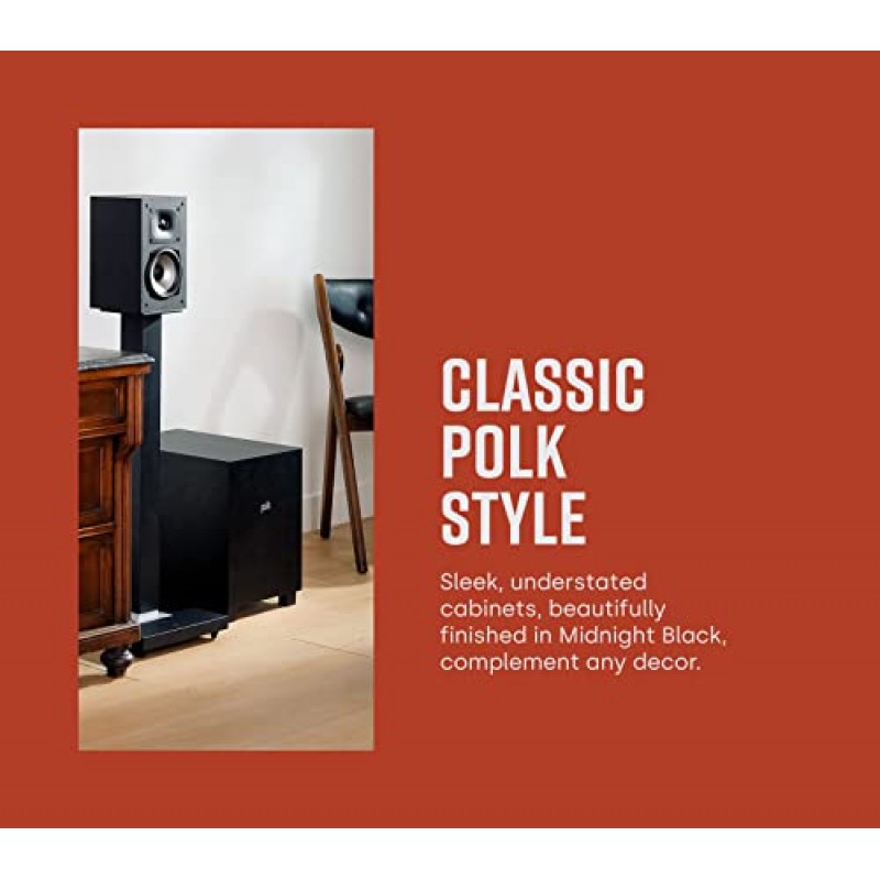 Polk Audio Monitor XT10 홈 서브우퍼(2022 모델), 10인치 딥 베이스 우퍼, 100W 클래스 D 증폭, Dolby Atmos, Auro 3D 및 DTS:X 호환, 블랙