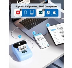 Phomemo 라벨 프린터 - M110 바코드 프린터, 제품, 주소, 중소기업, 사무실, 가정용 전화/태블릿/PC/Mac용 업그레이드된 Bluetooth 휴대용 감열식 라벨 메이커, 100개 라벨 포함, 레이크 블루