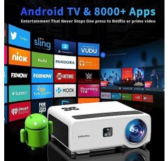 [자동 초점 및 키스톤] Netfix/프라임 비디오 내장형 Android TV 4K 프로젝터, Wi-Fi 6 및 Bluetooth 지원 1300안시루메 홈 영화 야외 프로젝터 4K+, 50% 줌 및 500인치 디스플레이, 8000개 이상의 앱, 방진