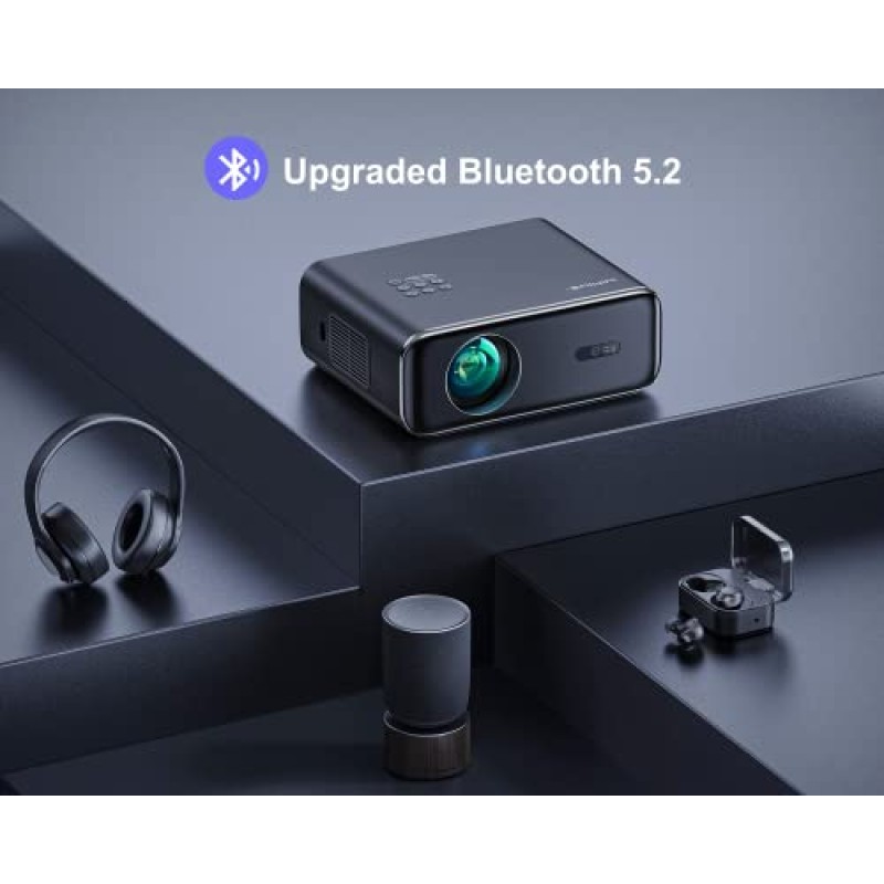 [자동 초점] WiFi 6 및 Bluetooth 5.2를 갖춘 프로젝터, 500 ANSI 프로젝터 4K, WiMiUS P62 기본 1080P 야외 영화 프로젝터, 자동 6D 키스톤 및 50% 줌, 휴대폰/PC/TV 스틱용 스마트 홈 프로젝터