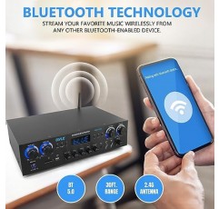 Pyle Bluetooth 홈 오디오 극장 증폭기 스테레오 수신기 4 채널 800 와트 사운드 시스템(MP3, USB, SD, AUX, RCA, FM, MIC, 헤드폰, 리버브 지연, LED Vol, 홈/스튜디오/극장 스피커 포함)