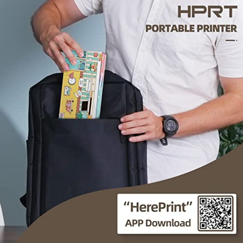 HPRT 휴대용 여행용 프린터 MT810 - 감열식 잉크가 필요 없는 가정용 컴팩트 프린터 - 자동차 및 사무실용 종이 롤 모바일 인쇄 - iOS Android 휴대폰 및 노트북과 호환되는 Bluetooth 무선 프린터