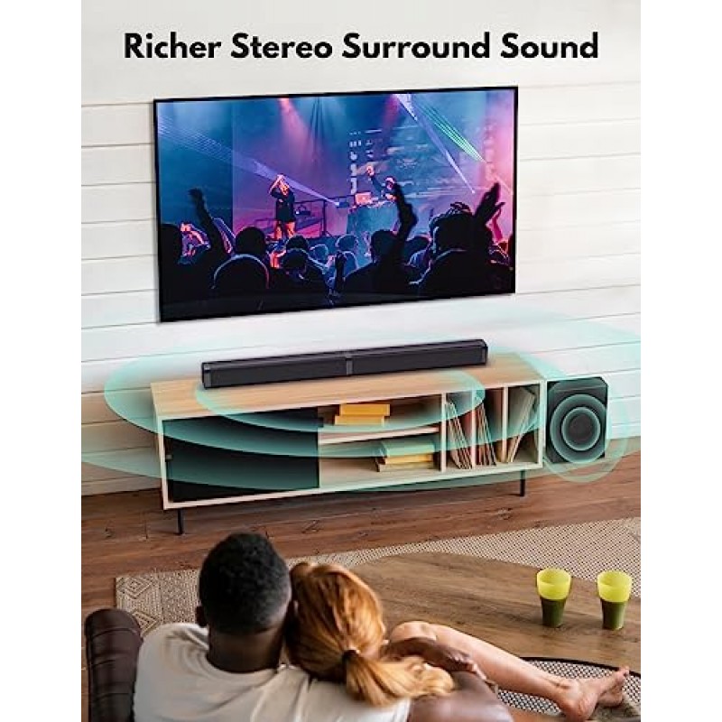 서브우퍼가 포함된 TV용 Puxinat 2 in 1 분리형 사운드 바, 홈 시어터용 Bluetooth 5.0 서라운드 사운드 시스템, ARC/광학/Aux/USB TV 스피커, 고음/저음 조정, 10개 EQ 모드, 리모컨 포함