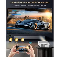 [2023 업그레이드] WiFi 및 Bluetooth 15000Lux를 갖춘 5G 프로젝터 - BIGASUO 1080P 실외 프로젝터 420 ANSI 4K 지원, 완전 밀봉 프로젝터 ±50° 4D 키스톤, 50% 줌, TV 스틱과 호환 가능, PC