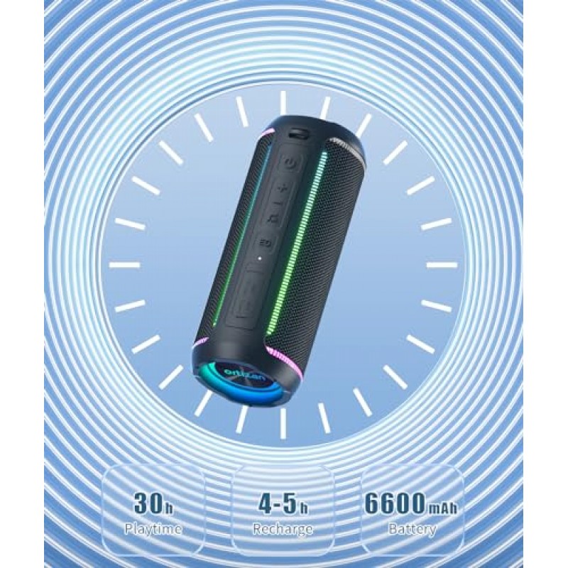 Ortizan 휴대용 블루투스 스피커 - IPX7 방수, 40W 시끄러운 스테레오 사운드, 깊은 베이스, 블루투스 5.3을 갖춘 무선 스피커/LED 조명/Pro EQ/듀얼 페어링/USB/TF/AUX, 가정용, 실외용 30시간 재생 시간