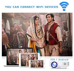 WiFi 및 Bluetooth 기능이 있는 프로젝터, 2023년 업그레이드 9500L 실외 프로젝터, 미니 영화 프로젝터는 홈 엔터테인먼트용 WiFi/USB 케이블로 1080P 동기화 스마트폰 화면을 지원합니다.