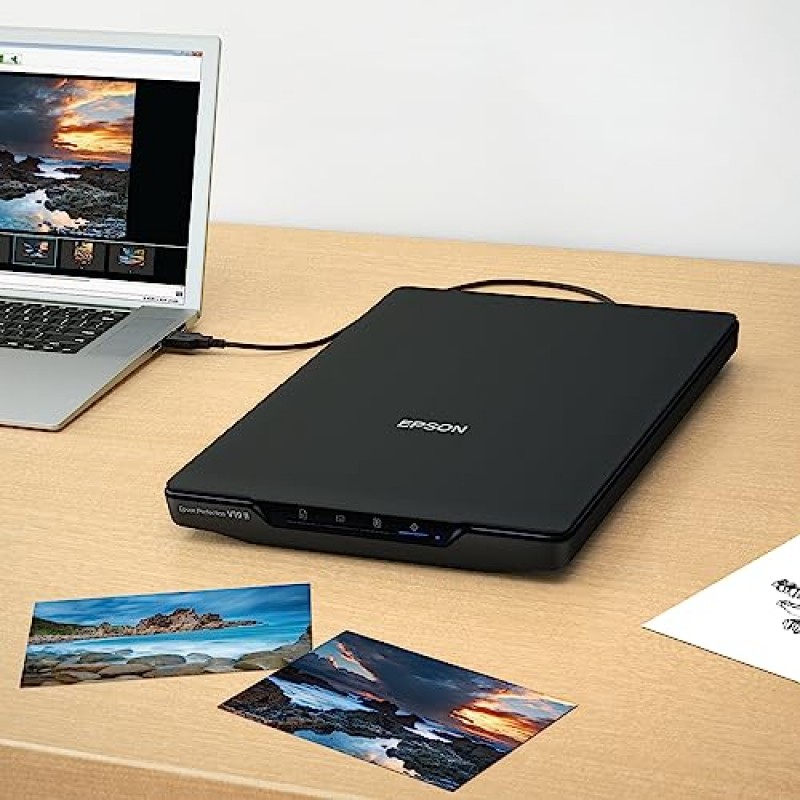 Epson Perfection V19 II 컬러 사진 및 문서 평판 스캐너(4800dpi 광학 해상도, USB 전원, 고층, 탈착식 뚜껑 포함)