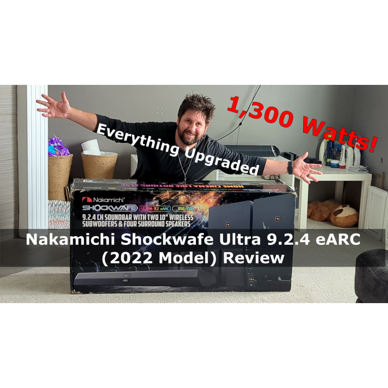 Nakamichi Shockwafe Ultra 9.2.4 채널 Dolby Atmos/DTS:X 사운드바, 듀얼 10인치 서브우퍼(무선), 후면 서라운드 효과 스피커 4개, eARC 및 SSE Max 기술(플래그십)