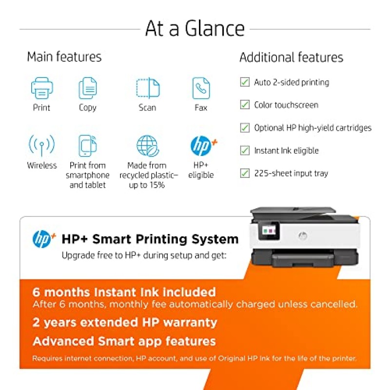 HP OfficeJet Pro 8025e 무선 컬러 복합기 프린터(보너스 6개월 무료) HP+(1K7K3A) 인스턴트 잉크 포함, 회색