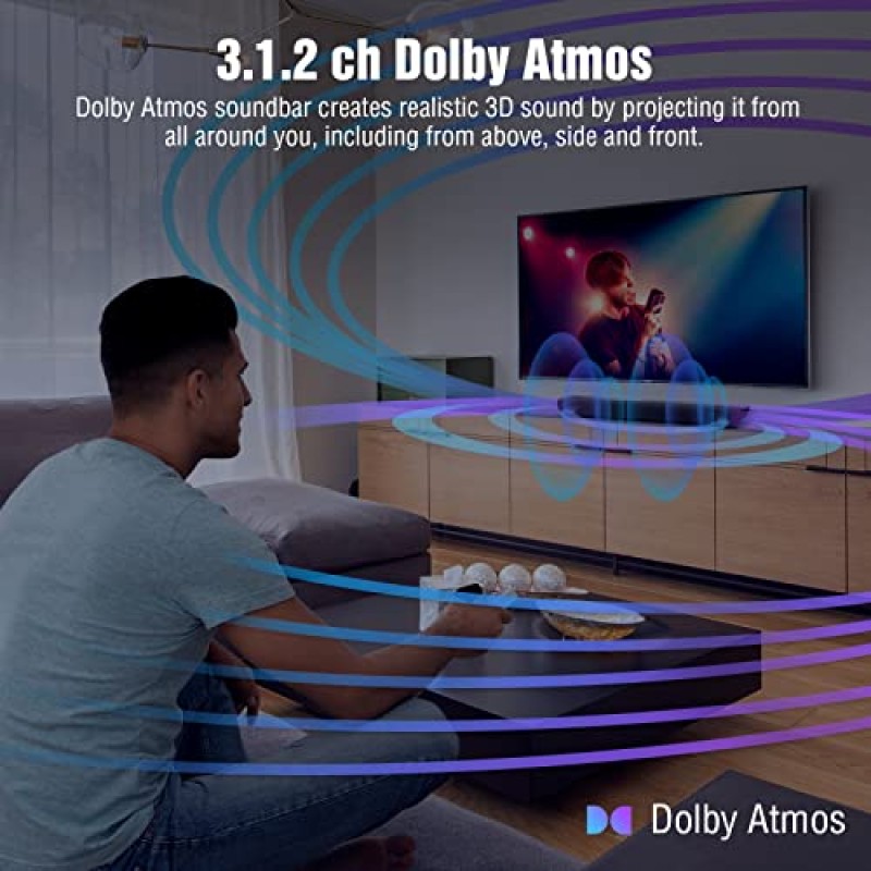 HDMI eARC, Dolby Atmos 3.1.2 내장 서브우퍼, 중앙 스피커, Bluetooth 및 다중 유선 연결, 5 EQ, 4K HDR 패스스루, 230W, 홈시어터 오디오 벽걸이형을 갖춘 TV용 OXS S5 사운드바
