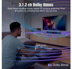 HDMI eARC, Dolby Atmos 3.1.2 내장 서브우퍼, 중앙 스피커, Bluetooth 및 다중 유선 연결, 5 EQ, 4K HDR 패스스루, 230W, 홈시어터 오디오 벽걸이형을 갖춘 TV용 OXS S5 사운드바