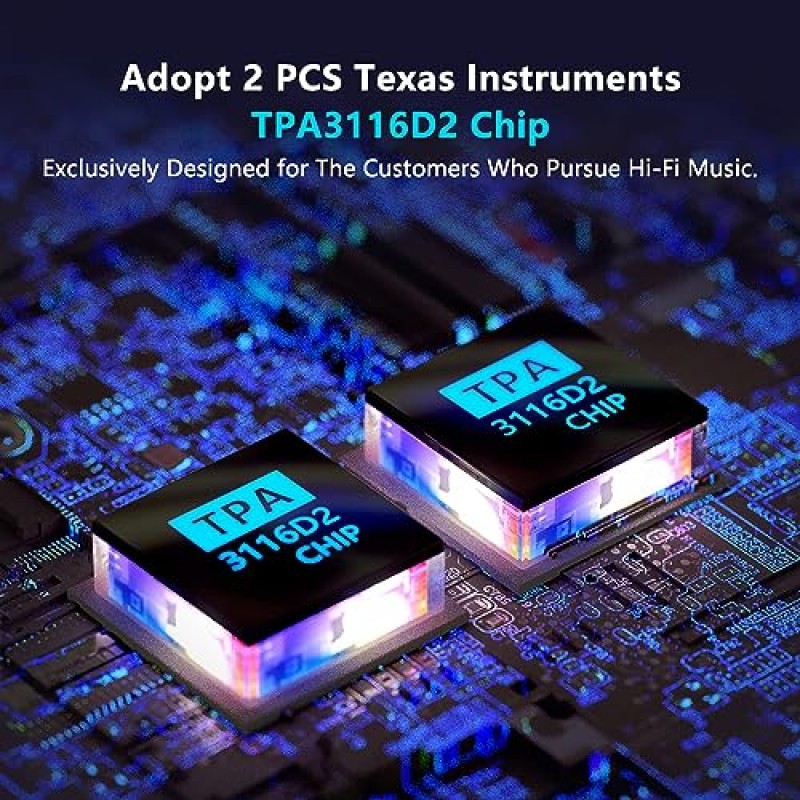 Fosi Audio BT20A Bluetooth 5.0 스테레오 오디오 2채널 증폭기 수신기 홈 스피커용 미니 Hi-Fi 클래스 D 통합 앰프 2.0 채널 저음 및 고음 제어 기능이 있는 100W x 2 TPA3116(전원 공급 장치 포함)
