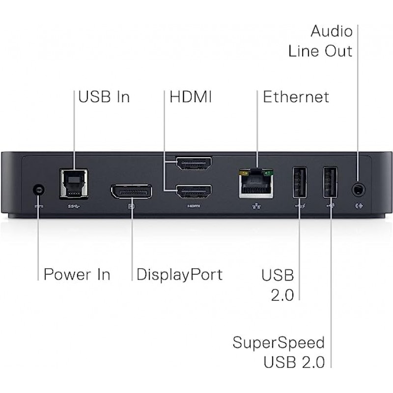 Dell USB 3.0 Ultra HD/4K 트리플 디스플레이 도킹 스테이션(D3100), 블랙