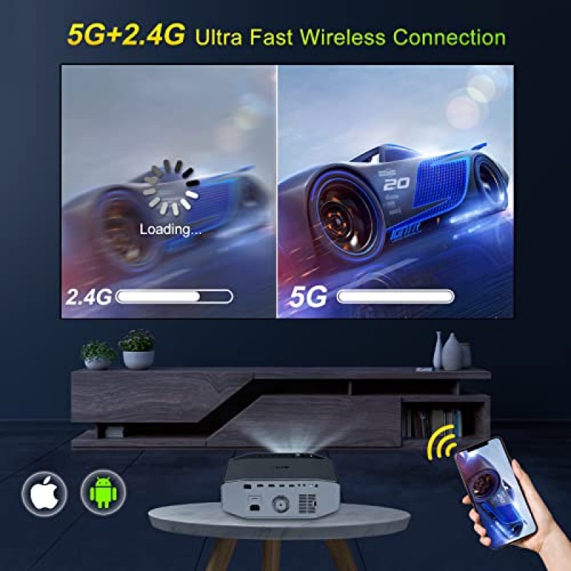 5G WiFi 홈 시어터 프로젝터 4k 지원, Artlii Energon2 실외 블루투스 프로젝터, Dolby Audio, 무선 및 유선 미러링, TV 스틱, iOS, Android와 호환되는 FHD 네이티브 1080P 영화 프로젝터