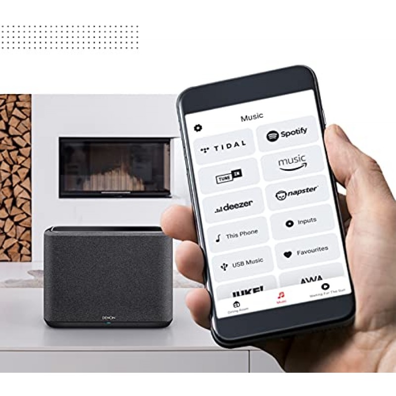 Denon Home 250 무선 스피커(2020 모델), HEOS 내장, Alexa 내장, AirPlay 2 및 Bluetooth, 컴팩트 디자인, 블랙
