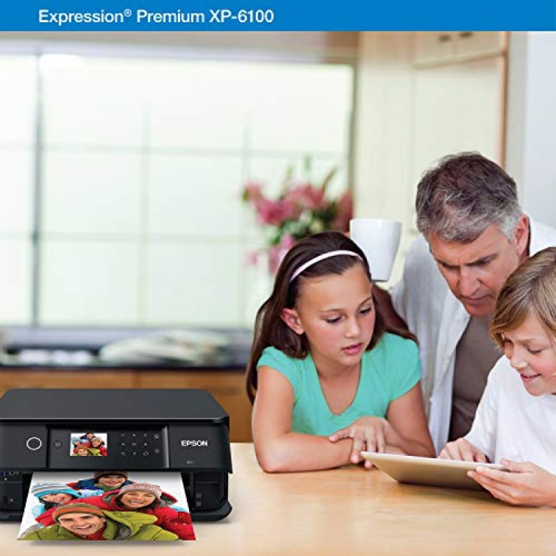 Epson Expression Premium XP-6100 무선 컬러 포토 프린터(스캐너 및 복사기 포함), 검정, 중형