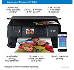 Epson Expression Premium XP-6100 무선 컬러 포토 프린터(스캐너 및 복사기 포함), 검정, 중형