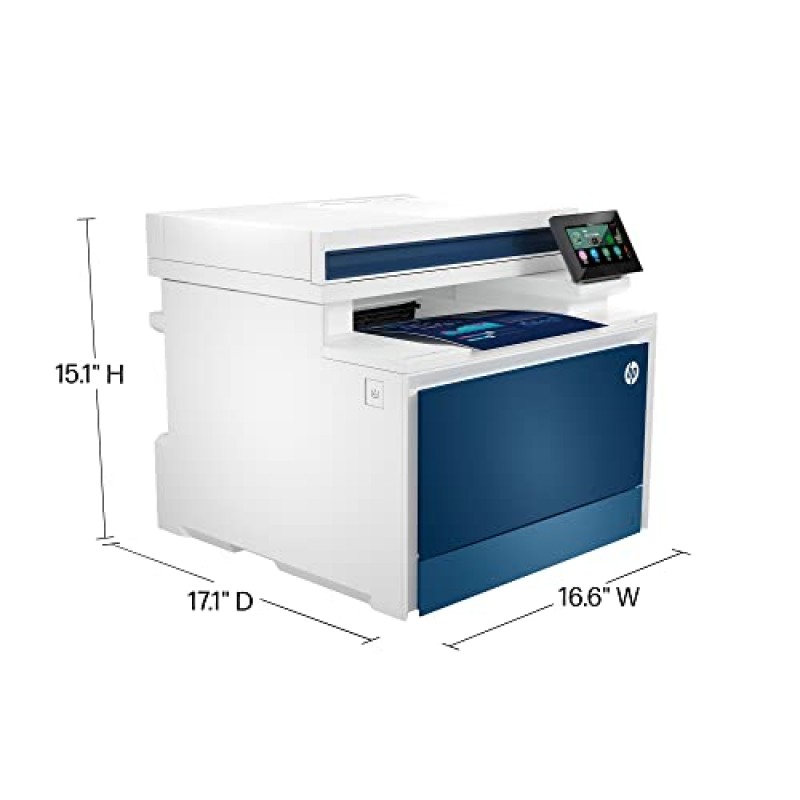 HP 컬러 레이저젯 프로 MFP 4301fdw 무선 프린터, 인쇄, 스캔, 복사, 팩스, 빠른 속도, 간편한 설정, 모바일 인쇄, 고급 보안, 소규모 팀에 적합, 흰색, 16.6 x 17.1 x 15.1인치