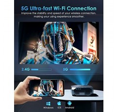 5G WiFi 및 블루투스 기능을 갖춘 YOWHICK 프로젝터, 10000L 풀 HD 1080P 야외 휴대용 비디오 프로젝터 4K 지원, HDMI, USB, 노트북, iOS 및 Android 휴대폰과 호환되는 홈 시어터 영화 프로젝터