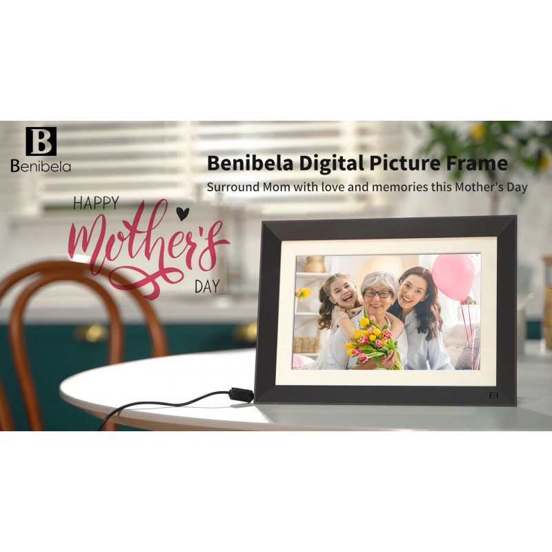 디지털 액자 - Benibela 10.1인치 WiFi AI 스마트 전자 디지털 액자, 터치스크린, 32GB, 자동 회전, AI 인식, 2가지 필터 모드, 이메일 앱을 통한 비디오 공유 USB, 벽걸이형