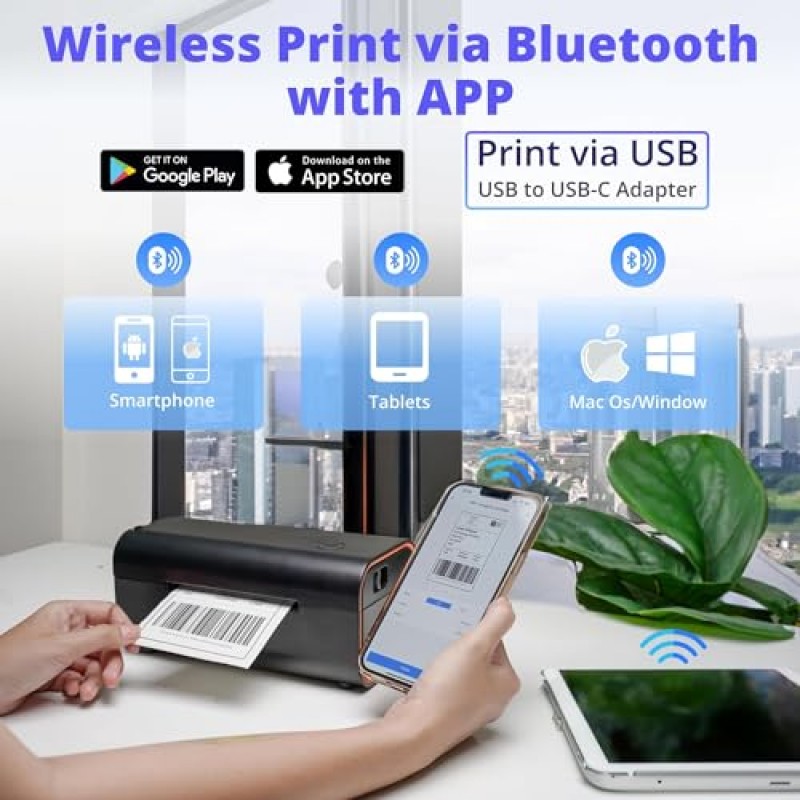 Moelectro Bluetooth 감열식 배송 라벨 프린터, 2023년 새롭게 업그레이드된 4x6 무선 프린터, Android 및 iPhone 및 Windows, Mac OS와 호환 가능, Ebay, Shopify, Etsy, USPS에 널리 사용됨