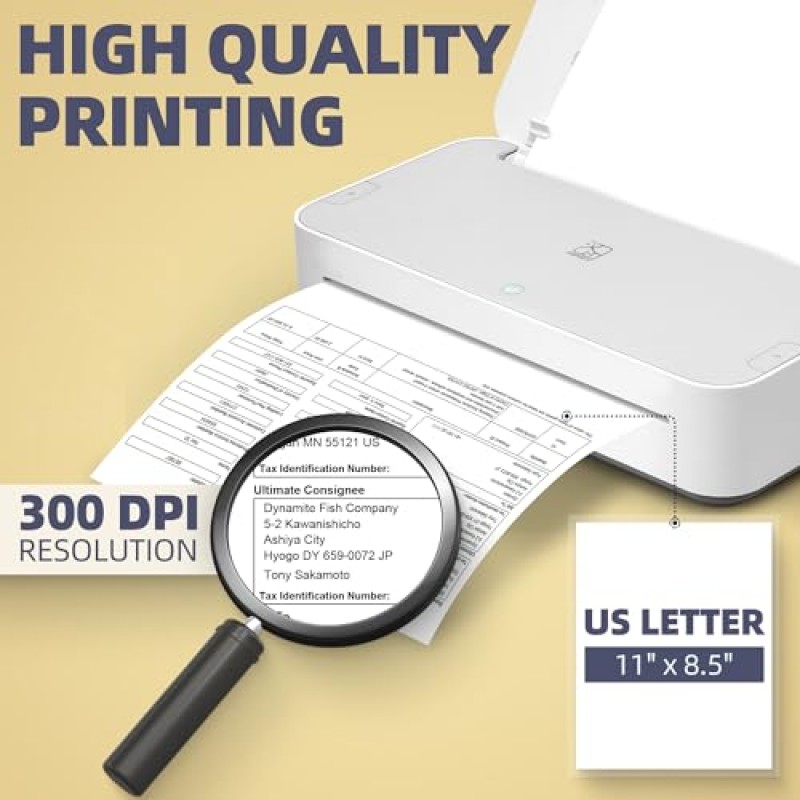 가정용 HPRT GT1 열전사 잉크리스 프린터, Wi-Fi 연결은 11'x8.5' US Letter 300DPI 고해상도 프린터(GT1-White)를 지원합니다.