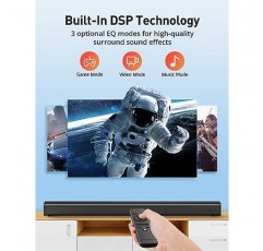 TV용 사운드 바, 무선 Bluetooth 5.3 사운드 바 TV 스피커, TV 오디오 3가지 이퀄라이저 모드, Opt/AUX/ARC 연결, 리모컨이 있는 DSP 베이스 스테레오 오디오, 가정용, TV, PC용 벽 장착 가능