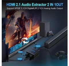 HDMI2.1 오디오 추출기 4K@120Hz D-o-l-b-y Atmos ARC CEC VRR ALLM EDID HDCP2.3 다양한 비디오에 적합-SPDIF 5.1CH 광학 Toslink, 스테레오 오디오 브레이크아웃, PS 5, Xbox X용 HDMI 리피터 디지털