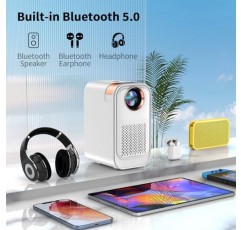 5G WiFi 및 Bluetooth가 탑재된 미니 프로젝터, 프로젝터 스탠드가 포함된 1080P 지원 프로젝터, iOS/Android 휴대폰/태블릿/노트북/PC/TV 스틱, 게임, USB(흰색)와 호환되는 영화 프로젝터