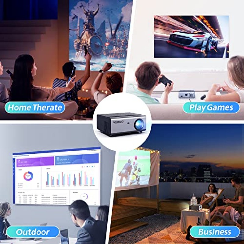 Vamvo 휴대용 ​​프로젝터, 2023 업그레이드된 WiFi 프로젝터 네이티브 1080P 풀 HD 야외 영화 프로젝터, iOS/Android/XBox/PS4/PS5/TV 스틱/HDMI/USB와 호환되는 홈 시어터 비디오 프로젝터